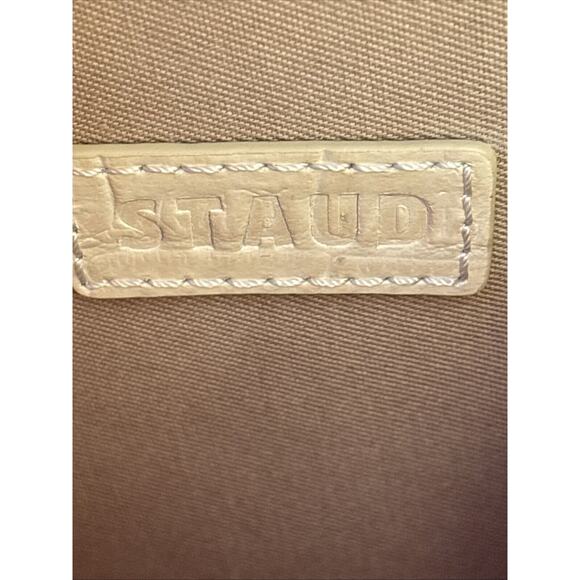 Staud Bag Kenny Cream Trapezoid Handbag Croc Embossed Leather Top Handle 6.5” - Picture 10 of 13